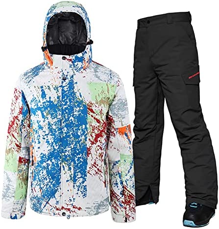 YEEFINE Men’s Ski Suit Ski Jacket and Pants Set Waterproof Snow Suit Outdoor Warm Winter Snowboard Jackets Windproof Snowsuit