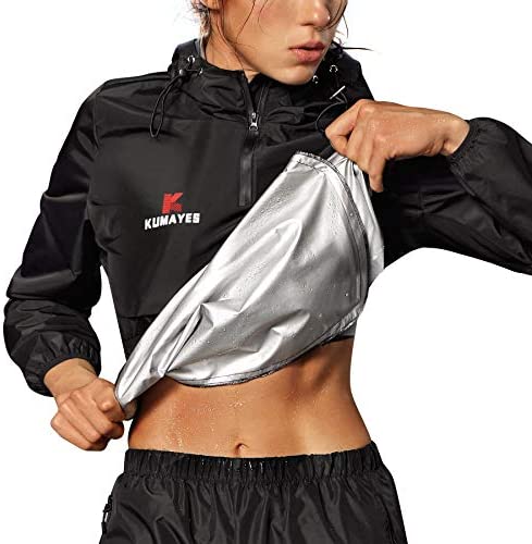KUMAYES Sauna Suit for Women Sweat Jacket Long Sleeve Sweat Suits Slimming Workout Waist Trainer Fitness Body Shaper Zipper