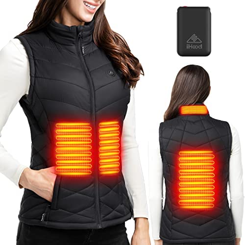 iHood Heated Vest Women with 7.4V battery Pack, Lightweight Electric Stand Collar Heated Vest for Women Zip Padded Gilet