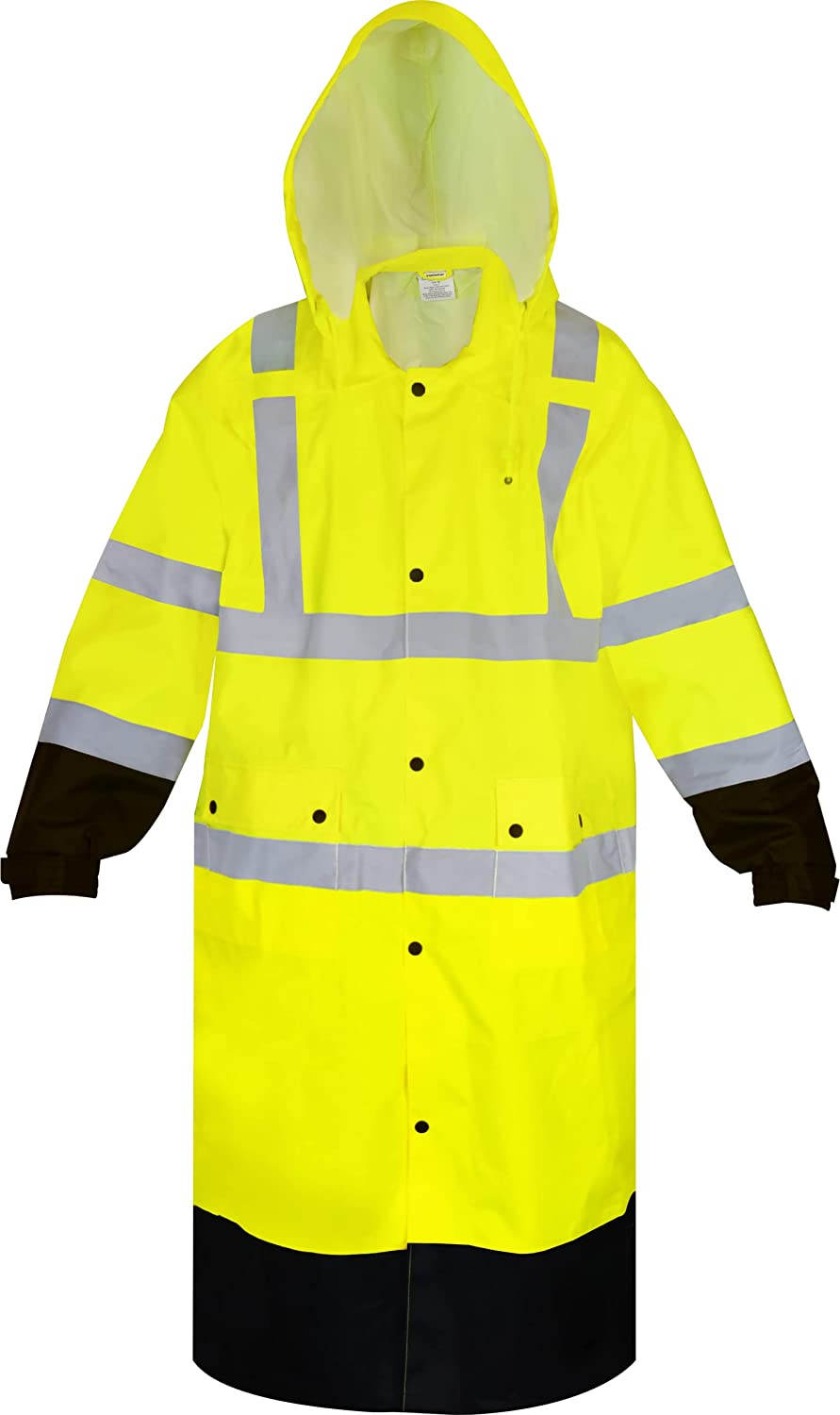 Ironwear 9511 | Class 3 49” Black Bottom Raincoat w/Tuckaway Hood & Black Soil Shield