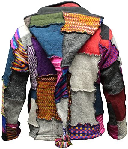 Shopoholic FashionMen’s Tye Dye Patchwork Hippie Jacket Fleece Lined Festival Boho Hippy Sweater