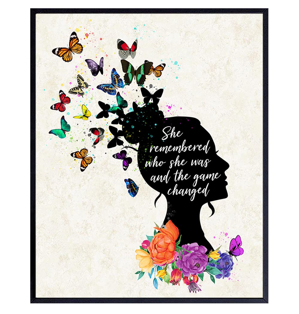 Inspirational Wall Art Decor – Positive Quote Home Decoration – Motivational Encouragement Gifts for Women -8×10 Poster for Girls or Teens Bedroom, Living Room, Bathroom, Office – Floral Butterflies