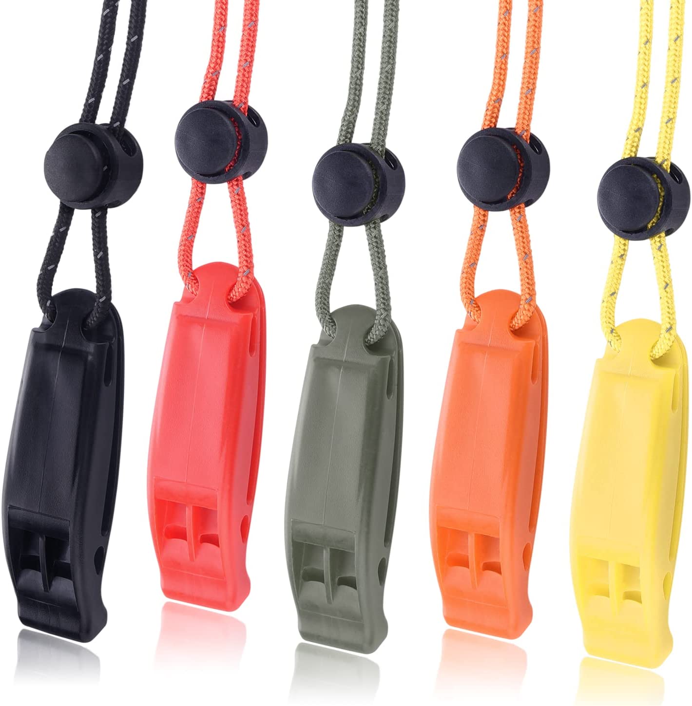5 Pack Whistles Emergency, Shrill Loud Kayak Safety Whistle with Reflective Lanyard for Outdoor Climbing Hiking Camping Fishing Boating Boat Life Jacket Water Survival Rescue Signaling (5 Color)
