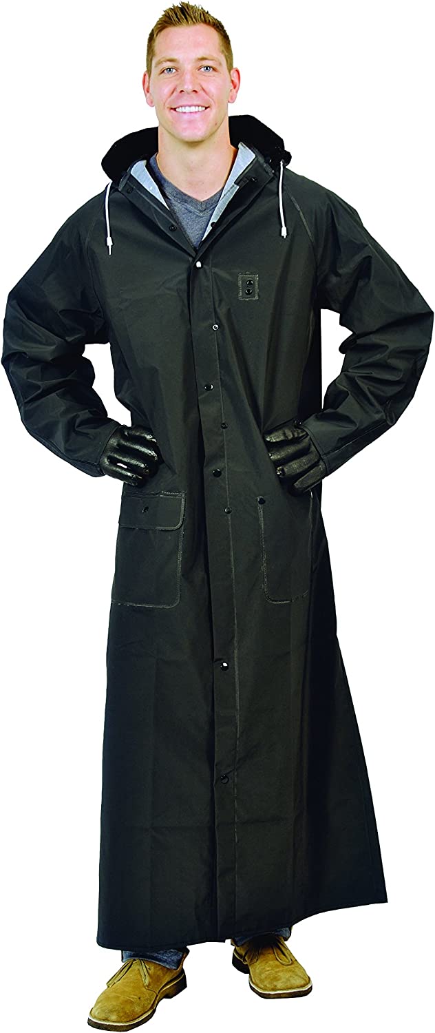 Galeton 12560-L-BK Repel Rainwear 0.35 mm PVC 60" Raincoat for More Coverage, Large, Black