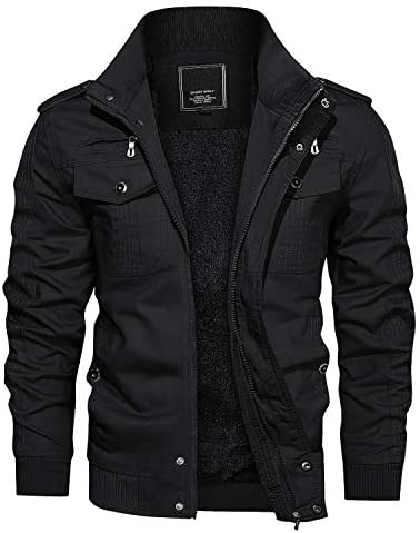 CRYSULLY Men’s Winter Casual Thicken Multi-Pocket Field Jacket Outwear Fleece Cargo Jackets Coat
