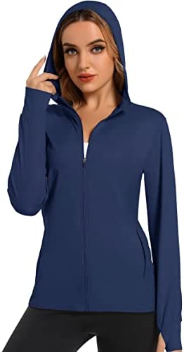 MAGCOMSEN Women’s Jackets Lightweight UPF 50+ Sun Protection Shirt Hoodie Hiking Running Athletic Jacket Thumb Hole 4 Pockets