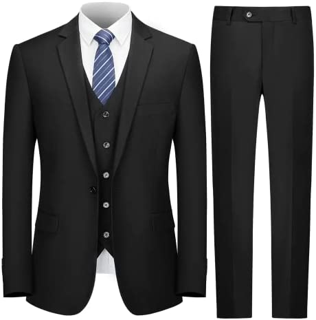 Cooper & Nelson Men’s Suit Slim Fit, 3 Piece Suits for Men, One Button Solid Jacket Vest Pants with Tie, Tuxedo Set