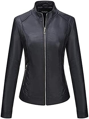 Giolshon Faux Leather Short Jacket Women Fall and Winter Fashion Motorcycle Biker Casual Slim Bomber Coat