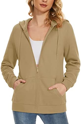 MAGCOMSEN Women’s Zip Up Hoodie Fleece Lined Drawstring Hooded Sweatshirt Causal Long Sleeve Jacket with Pockets