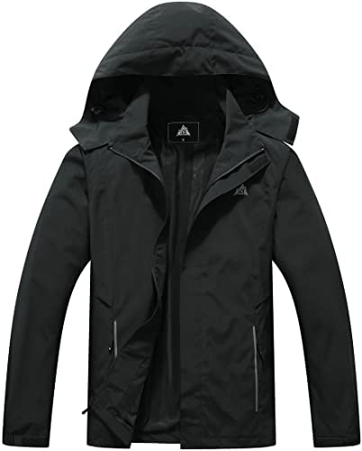 MOERDENG Men’s Waterproof Rain Jacket Lightweight Hooded Spring Fall Raincoat for Hiking Travel Outdoor