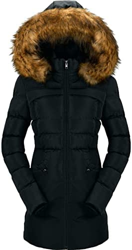 CHERFLY Women’s Winter Puffer Coat Heavy Warm Long Parka Down Jacket with Fur Hood