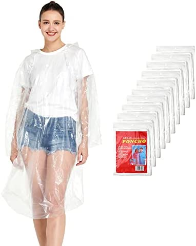 YDYJKI Rain Ponchos with Drawstring Hood（10 Pack） Disposable Or Reusable Emergency Clear Rain Poncho Waterproof for Adults Men and Women Travel Essentials Camping Hiking Outdoors