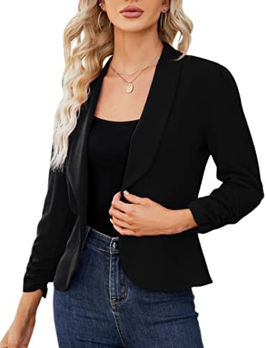KOJOOIN Women’s 3/4 Sleeve Casual Blazers Open Front Cardigan Work Office Jacket Blazer