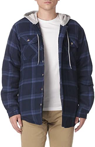 Wrangler Authentics Men’s Long Sleeve Quilted Lined Flannel Shirt Jacket with Hood
