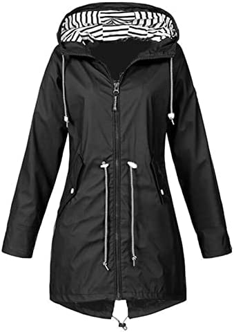 Trench Coats for Women,Elegant Stripe Rain Jacket Outdoor Plus Waterproof Hooded Raincoat Windbreaker Cardigan