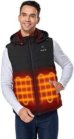 ORORO [Upgraded Battery] Men’s Heated Vest with 90% Down and Detachable Hood, Lightweight Heated Down Vest with Battery Pack