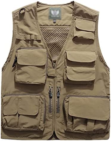 Flygo Men’s Casual Outdoor Work Safari Fishing Travel Photo Cargo Vest Jacket Multi Pockets