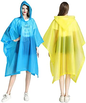 ASIAOD Rain Poncho, [Pack of 2] Portable EVA Raincoat with Hood Reusable Rain Coats Emergency Camping Survival Kits
