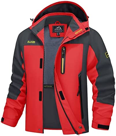 MAGCOMSEN Men’s Hooded Windproof Water Resistant Rain Jacket Windbreaker 5 Pockets for Hiking,Fishing,Runing