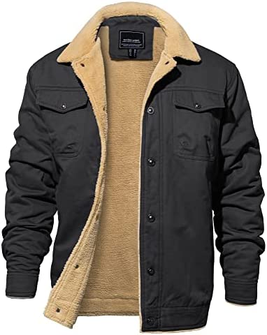 EKLENTSON Jackets for Men Thick Thermal Winter Fleece Lined Lapel Cargo Jackets