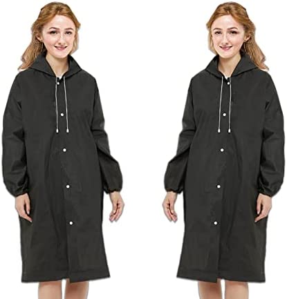 Rain Poncho for Adults – Hooded Raincoat – Reusable Impermeable Raincoat Bundle Cuff Drawstring 2Pcs