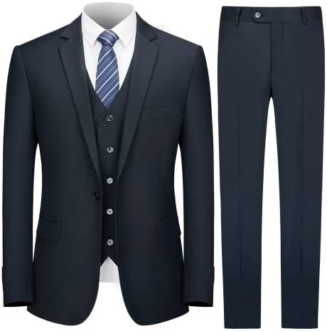 Cooper & Nelson Men’s Suit Slim Fit, 3 Piece Suits for Men, One Button Solid Jacket Vest Pants with Tie, Tuxedo Set