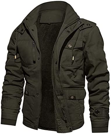 CRYSULLY Men’s Winter Casual Thicken Multi-Pocket Outwear Jacket Coat With Removable Hood