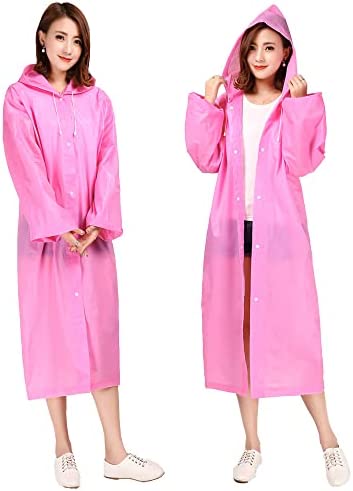 YDYJKI Rain Coats (2 Pack) -Rain Ponchos for Adults Reusable Rain Jackets Raincoats for Men Women (Pink)