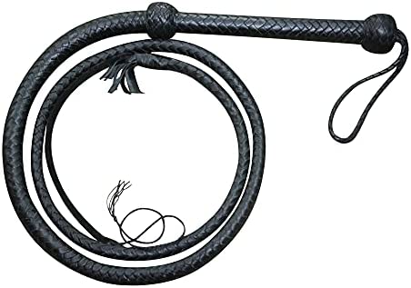 Ardour Crafts Bull Whip 4 feet Handmade Leather Cowhide Stock Whips for Horse Riders Trainers Beginners and Toddler – Indiana Jones Design Black Equestrian Bullwhip
