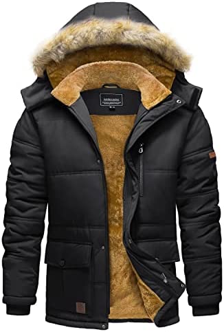 TACVASEN Men’s Winter Jacket with Hood Water Repellent Windproof Thicken Parka Snow Ski Coat