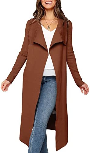 Prinbara Women’s 2023 Fall Open Front Cardigan Sweaters Long Sleeve Casual Jackets Draped Long Knit Coats