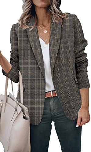 Womens Oversized Plaid Blazers Suits Jacket Casual Long Sleeve Slim Bussiness Outfits Jackets Blazer (Grey Grid,S)