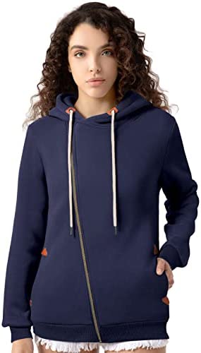 KEBORUILA Womens Casual Hoodies Oblique Zipper Fleece Hoodies Long Sleeve Sweatshirt Jackets