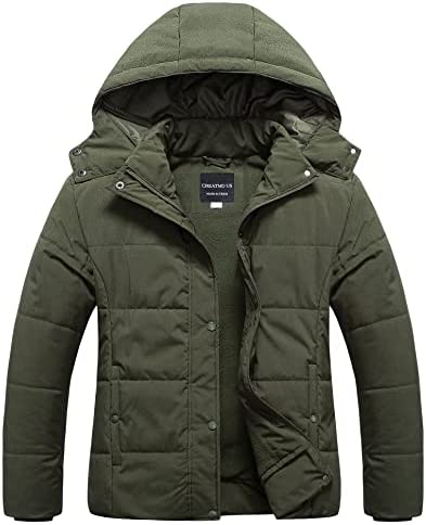 CREATMO US Women’s Plus Size Warm Puffer Jacket Waterproof Fleece Lined Winter Coat with Removable Hood