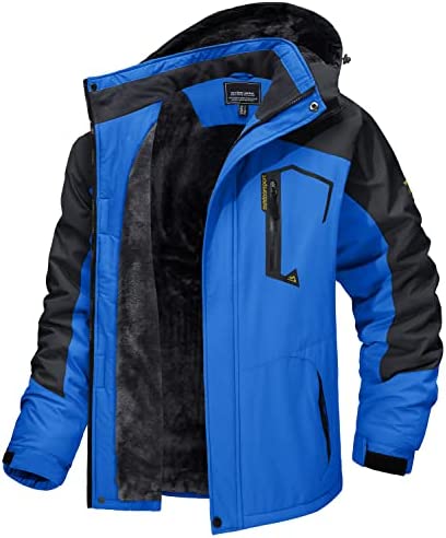 TACVASEN Men’s Skiing Jacket with Hood Waterproof Hiking Fishing Travel Fleece Jacket Parka Raincoat