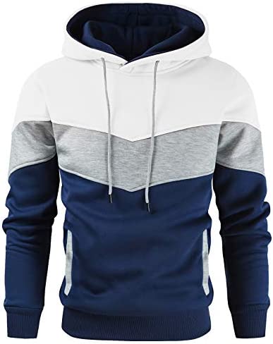Gesean Men’s Novelty Color Block Pullover Fleece Hoodie Long Sleeve Casual Sweatshirt with Pocket