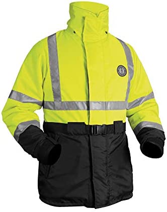 Mustang Survival – High Visibility Floatation Coat (Fluorescent Green-M) – USCG Approved, Flotation and hypothermia Protection, 62 sq in of Solas, Neoprene Wrist Seals