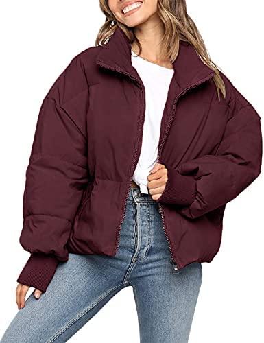 ZCSIA Women’s Winter Long Sleeve Full Zipper Oversized Baggy Puffer Short Down Jacket Coat
