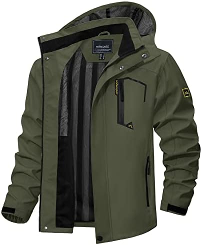 TACVASEN Men’s Lightweight Waterproof Rain Jacket Hooded Hiking Outdoor Travel Raincoat Shell Jacket