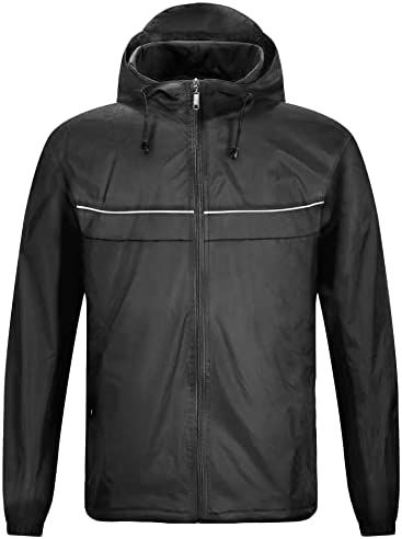 GEEK LIGHTING Men’s Waterproof Hooded Rain Jacket, Lightweight Packable Raincoat for Outdoor, Camping, Travel