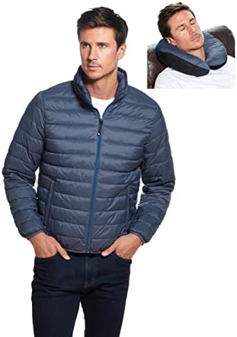 Weatherproof Mens Puffer Jackets – Packable Travel Neck Pillow Alternative Down Puffer Jacket Men (S-3XL)