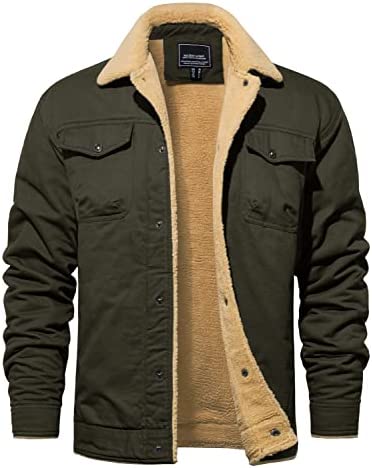 TACVASEN Men’s Cotton Jackets Winter Fleece Lined Casual Warm Cargo Coat Working Jacket with Multi Pockets