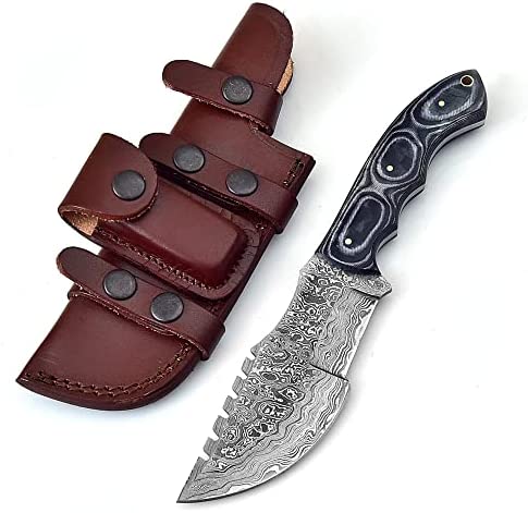 Poshland TR-1168 Custom Handmade Damascus Steel 10 Inches Tracker Knife – Perfect Grip Black Micarta Handle