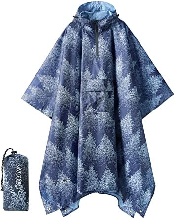 PTEROMY Rain Poncho for Adult with Hood and 1/4 Zipper, Lightweight Rain Coats for Women and Men Camping Essentials