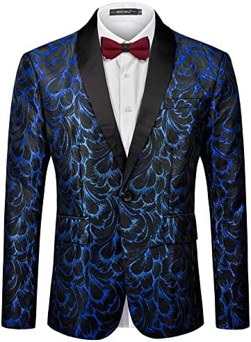 MAGE MALE Mens Floral Tuxedo Jacket Paisley Shawl Lapel One Button Blazer Jacket Slim Fit Dinner Party Prom Tuxedo