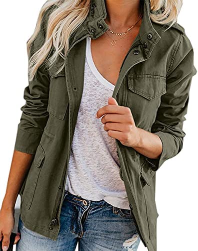 JULGIRL Women’s Military Anoraks Casual Utility Jacket Wome Zipper Lightweight Jacket Long Sleeves Coats with Pockets