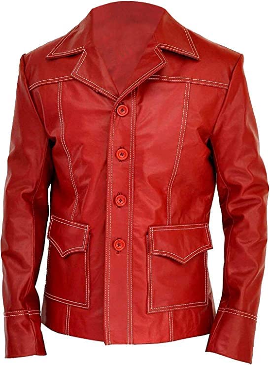 CEKET OUTWEARS Mens FC Brad Mayhem Club Coat Tyler Red Leather Jacket, XS-3XL