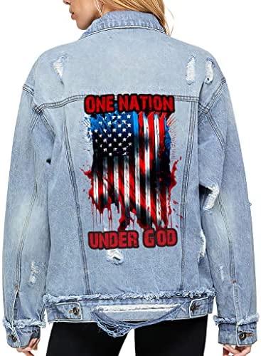 One Nation Under God Women’s Oversized Denim Jacket – Art Ladies Denim Jacket – Graphic Denim Jacket