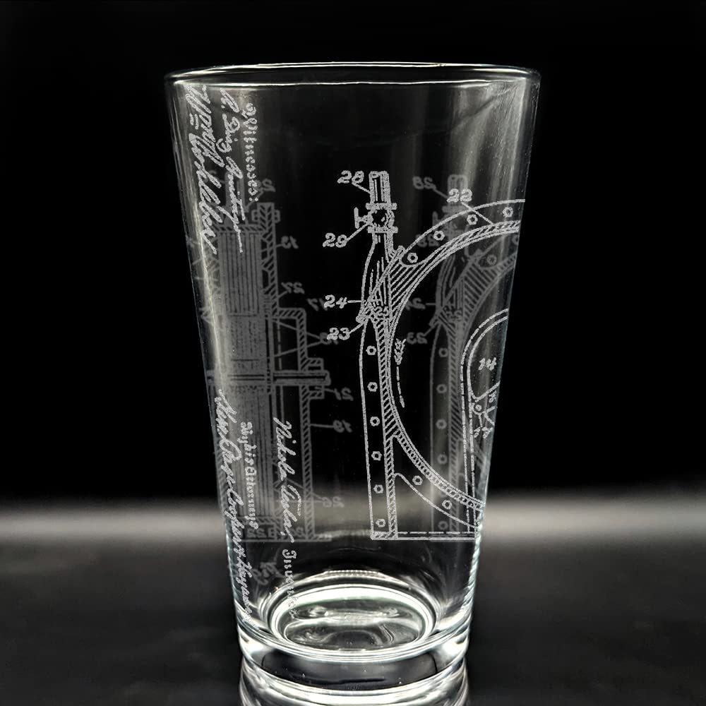 TESLA TURBINE PATENT – 1913 Engraved Beer Pint Glass | Inspired by Historical Inventions Innovations & Machines | Great Collectible Gift Idea & Unique Decor!