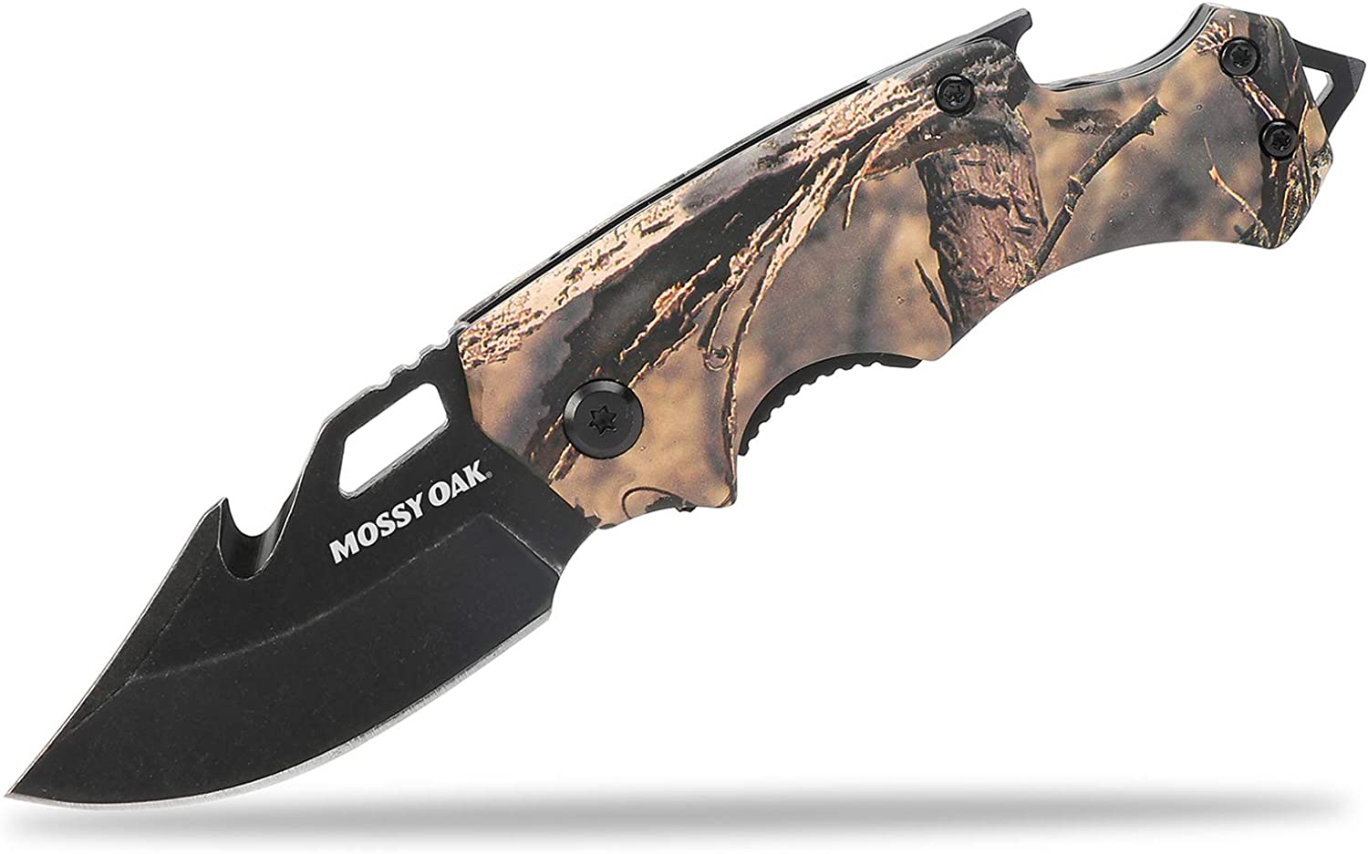 Mossy Oak Mini Folding Pocket Knife for Men, Camo Pocket Knife with Bottle Opener and Glass Breaker – Stainless Steel Drop Point Blade EDC Multi-tool (Camo)